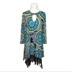 Janette Womens Plus Size 1X Tunic‎ Top Keyhole 3/4 Sleeve Crochet Lace Stretch